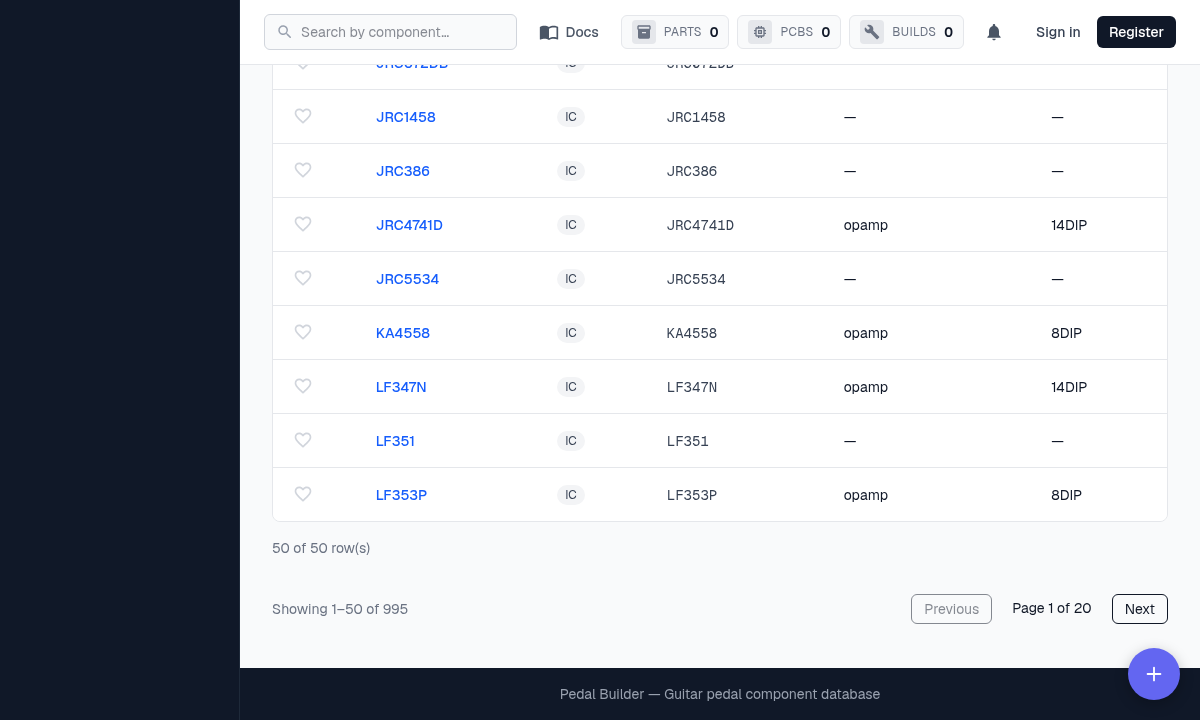 The Components page footer — the result count and the pagination controls