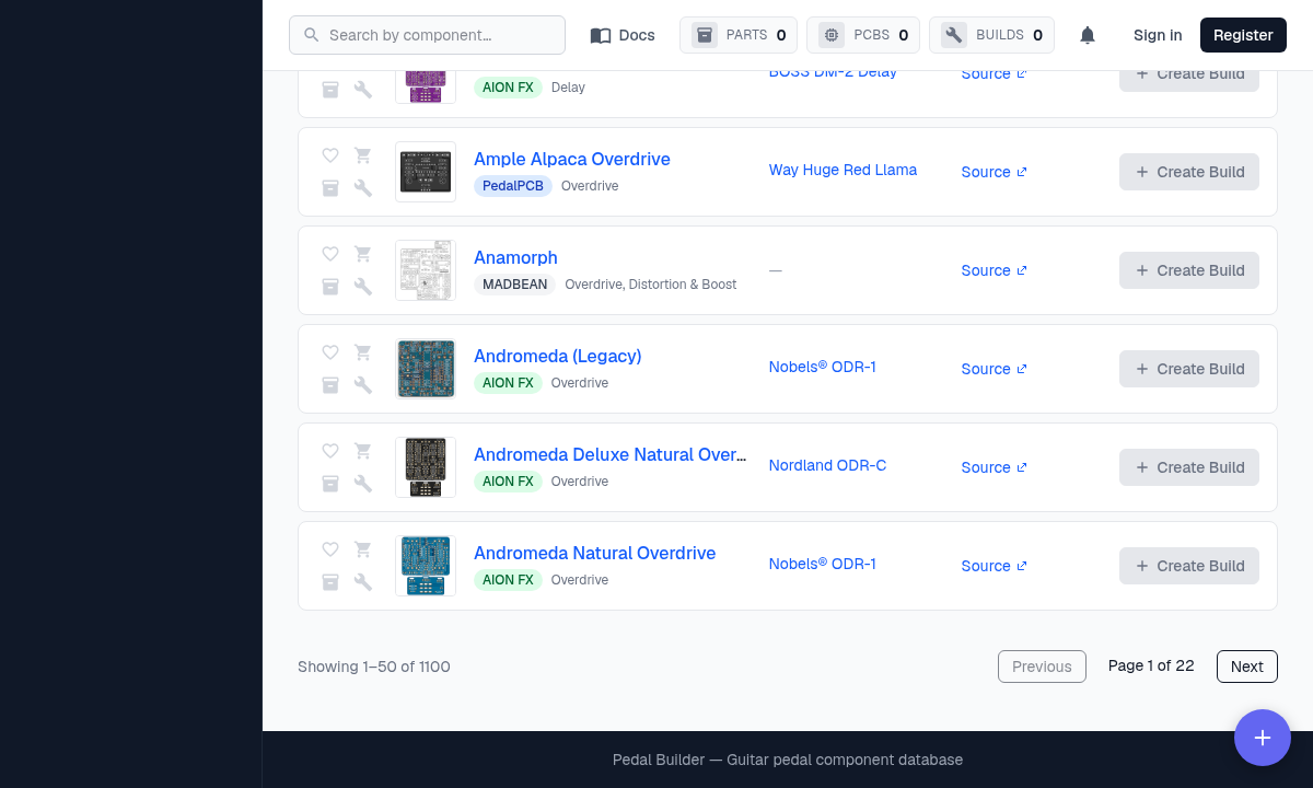 The PCB Projects footer — result count and pagination